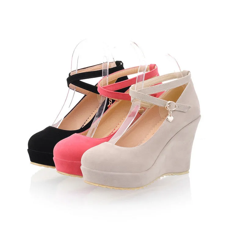 Women's Ankle Strap Heels Platform Wedges Shoes