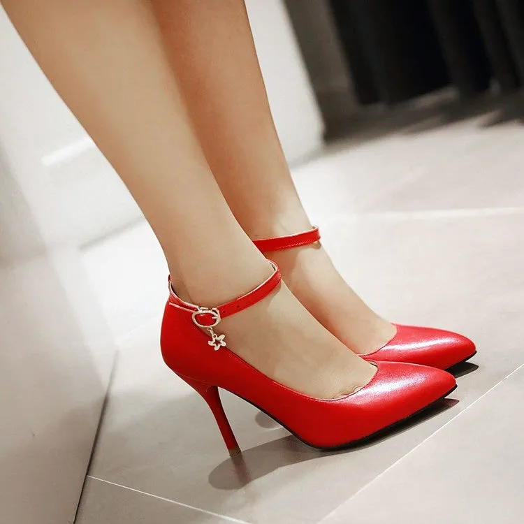 Women's Pointed Toe Ankle Strap Pumps High Heels Shoes