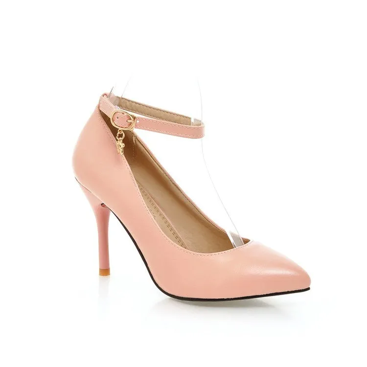 Women's Pointed Toe Ankle Strap Pumps High Heels Shoes