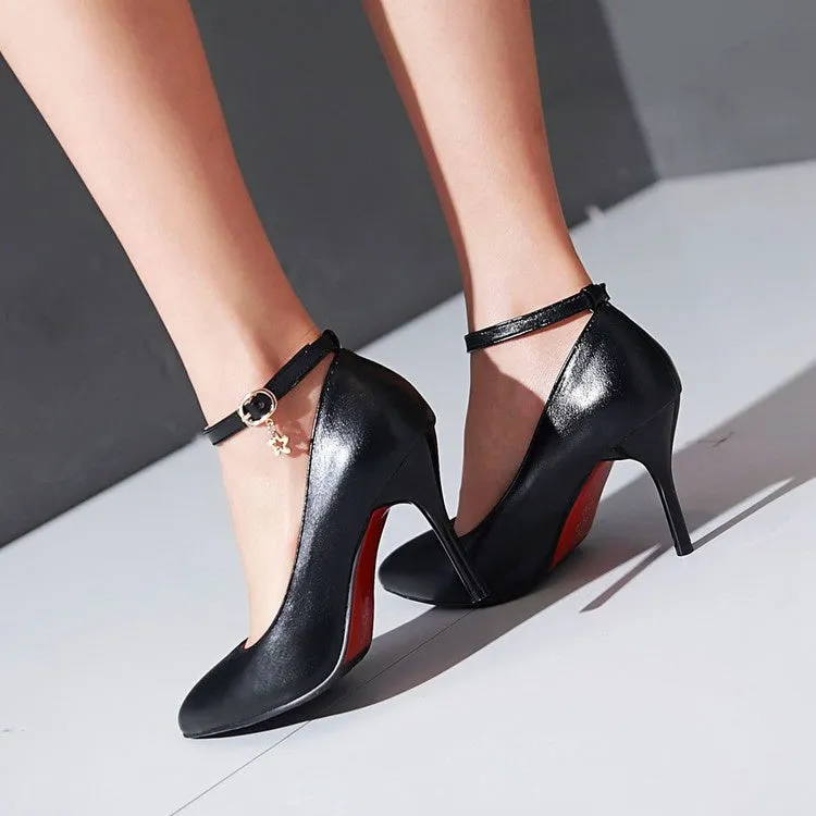 Women's Pointed Toe Ankle Strap Pumps High Heels Shoes