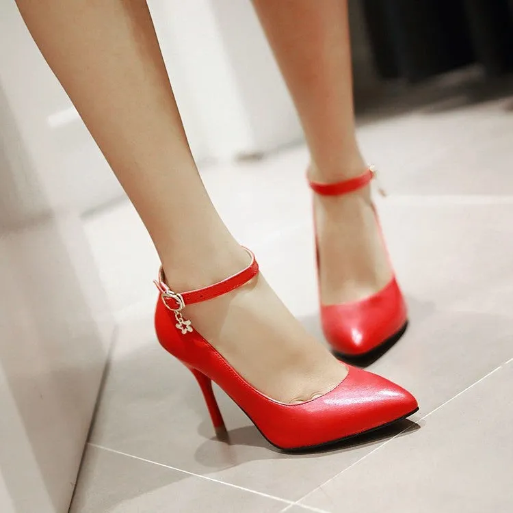 Women's Pointed Toe Ankle Strap Pumps High Heels Shoes