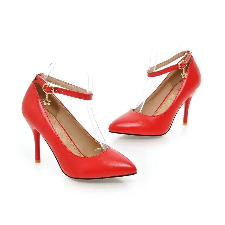 Women's Pointed Toe Ankle Strap Pumps High Heels Shoes