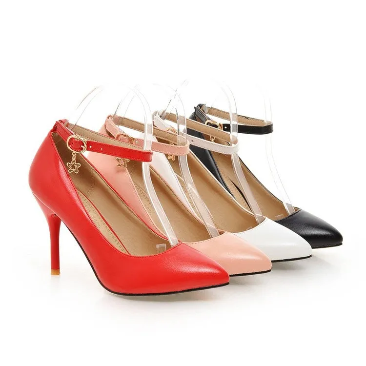 Women's Pointed Toe Ankle Strap Pumps High Heels Shoes