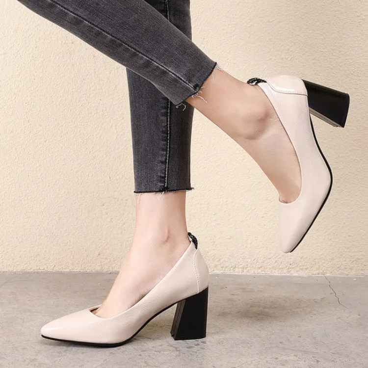 Women's Pointed Toe High Heeled Chunky Heels Pumps