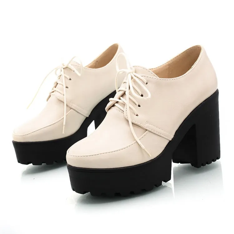 Women'sWomen's Lace Up Platform Chunky High Heels Shoes