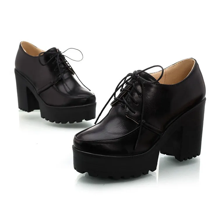 Women'sWomen's Lace Up Platform Chunky High Heels Shoes