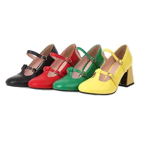 Women's Pumps Retro Mary Janes T Strap Buckles Glossy Antiskid Block Heel Chunky Heels Shoes