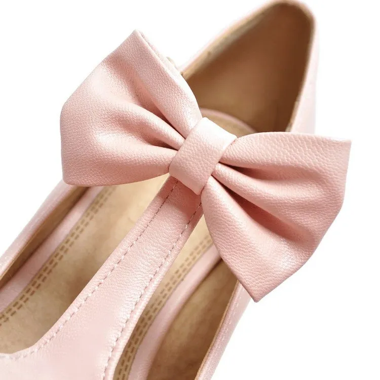 Women's T Strap Bowtie Platform Pumps High Heels Shoes