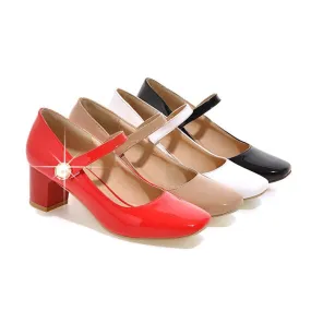 Women's's Mary Jane with Pearl Block Heels Pumps