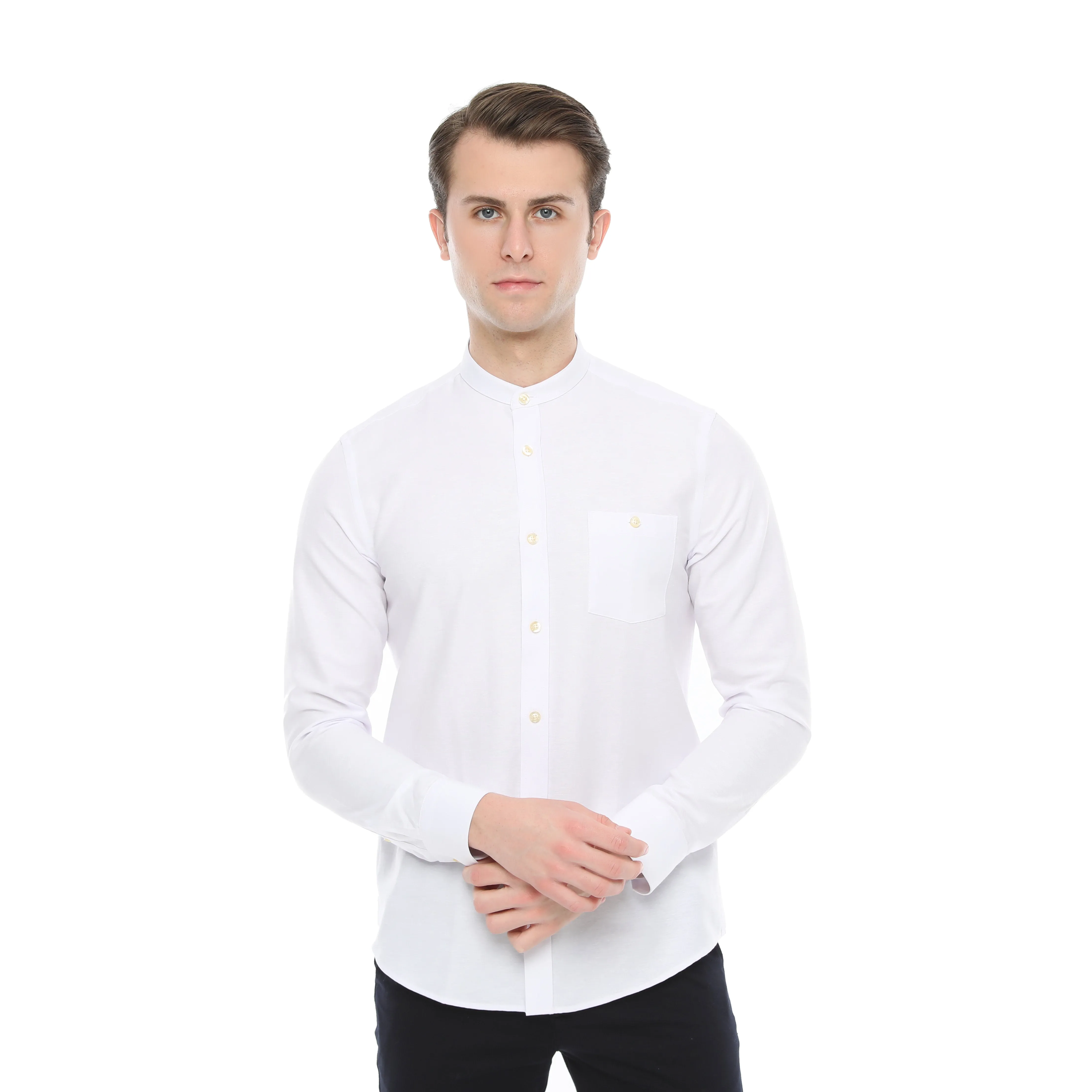 Xact Mens Grandad Collar Nehru Oxford Shirt 'Gustus' Long Sleeved - Slim Fit